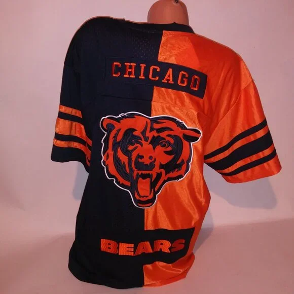 Chicago Bears Jersey NFL Football Mens Navy Blue Orange 50/50 Short Sleeve Crew - Picture 13 of 16